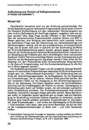 36-66, Aufforderung zum Verzicht auf Gefängnisneubauten in Hessen und anderswo