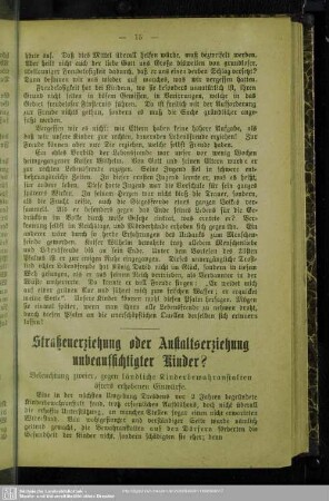 Straßenerziehung oder Anstaltserziehung unbeaufsichtigter Kinder?