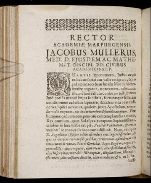 Rector Academiae Marpurgensis Jacobus Mullerus [...]