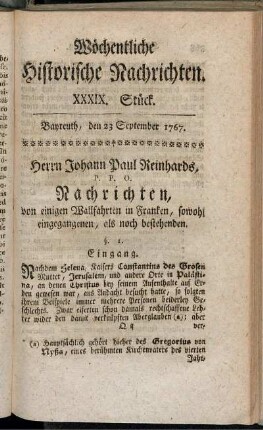 XXXIX. Stück. Bayreuth, den 23 September 1767.