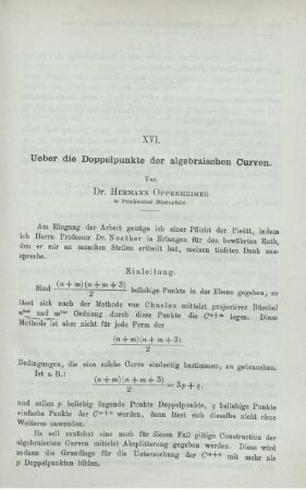 XVI. Ueber die Doppelpunkte der algebraischen Curven.