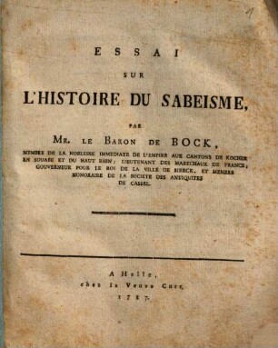 Essai Sur L'Histoire Du Sabeisme