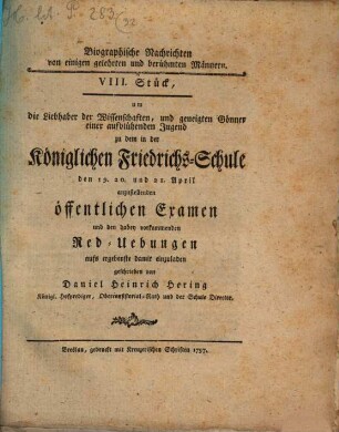 Biographische Nachrichten von einigen gelehrten und berühmten Männern. 8. 1797