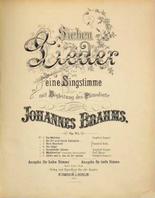 Sieben Lieder : für 1 Singstimme mit Begl. d. Pianoforte ; op. 95
