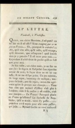 XIe Lettre. Vendredi, à Vinchester.