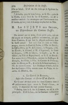 II. Les Sujets Des Suisses, ou Dépendances des Cantons Suisses.