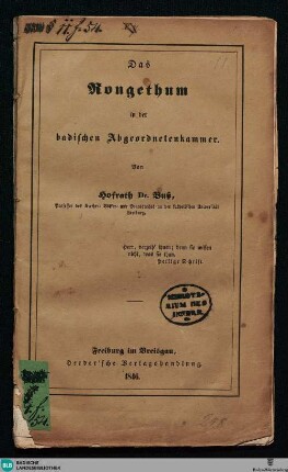 Das Rongethum in der badischen Abgeordnetenkammer