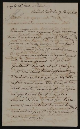 Brief von Caroline Landgräfin von Hessen-Homburg an Ludwig Wilhelm von Hessen-Homburg