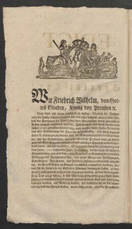 Wir Friedrich Wilhelm, von Gottes Gnaden, König von Preußen ...