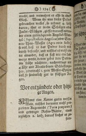 Vor entzündete oder hitzige Augen
