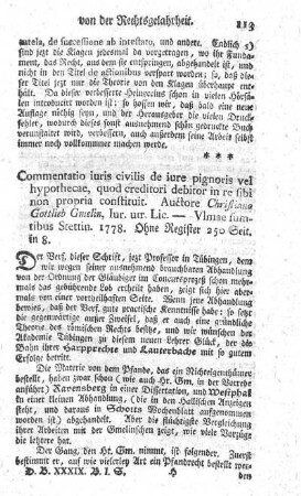 De jure pignoris vel hypothecae, quod creditori debitor in re sibi non propria constituit. Comm.jur.civ.