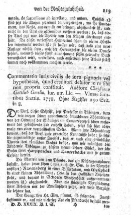 De jure pignoris vel hypothecae, quod creditori debitor in re sibi non propria constituit. Comm.jur.civ.