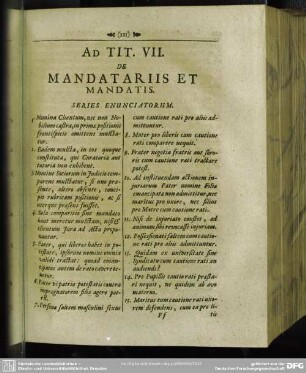 Ad Tit. VII. De Mandatariis Et Mandatis
