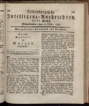 XLVI. Stück. Sonnabends : den 15. Nov., 1788.