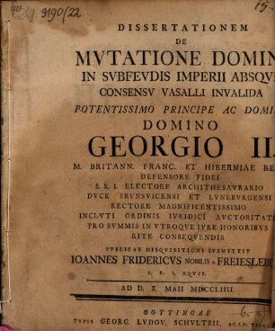 Diss. de mutatione domini in subfeudis Imperii absque consensu vasalli invalida