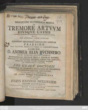 Dissertatio Inavgvralis Medica De Tremore Artvvm Eivsqve Cavsis