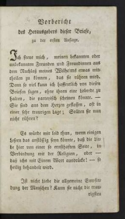 Vorbericht des Herausgebers dieser Briefe, zu der ersten Auflage