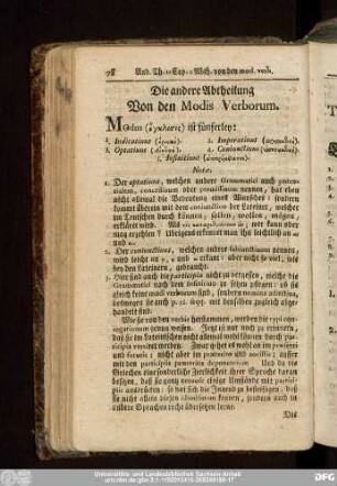 Die andere Abtheilung Von den Modis Verborum.