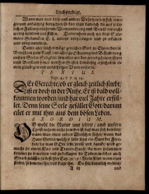 Textus. Sap. 4, v. 7. 13. 14.