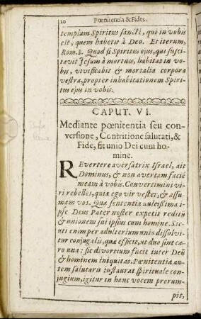 Caput. VI. Mediante poenitentia seu conversione, Contritione salutati, & Fide, sit unio Dei cum homine.