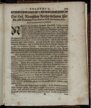 Des Heil. Römischen Reichs mehrerer Fürsten und Ständen Protestation & Reservation, contra Capitulationem Josephi.