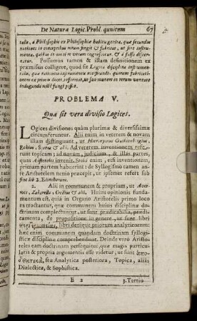 Problema V. Quæ sit vera divisio Logices.