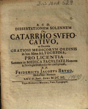 Dissertationem Solennem De Catarrho Svffocativo [Suffocativo]