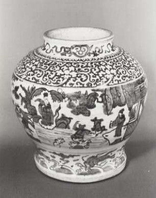 Bauchige Vase, bemalt mit figürlichen Szenen