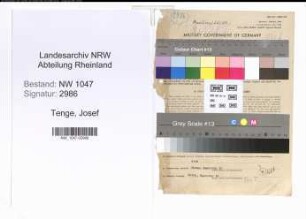Entnazifizierung Josef Tenge , geb. 05.08.1907 (Beamter)
