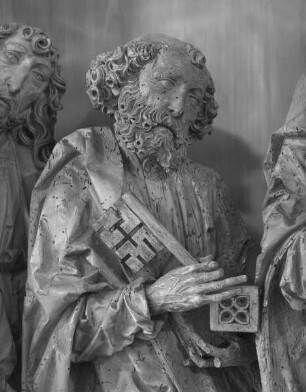Windsheimer Apostelaltar — Altar im geöffneten Zustand — Mittelschrein: Christus und sechs Apostel — Petrus