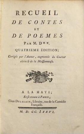 Recueil De Contes Et De Pöemes