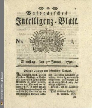 No. 1. Dienstag, den 3ten Januar, 1792
