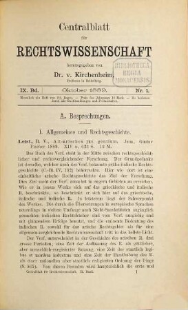 Zentralblatt für Rechtswissenschaft : Monatsschrift des Internationalen Institutes für Bibliographie der Rechtswissenschaft e.V.. 9. 1889/90