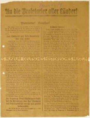 Flugblatt der KPD zur Ermordung von Karl Liebknecht und Rosa Luxemburg