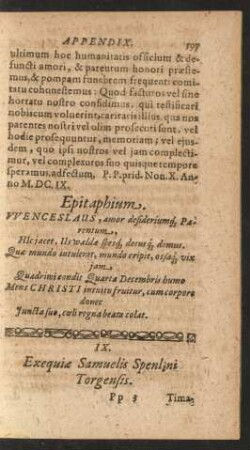 IX. Exequiae Samuelis Spenlini Torgensis.