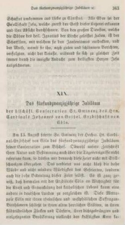 363-366 Das fünfundzwanzigjährige Jubiläum der bischöflichen Consecration Sr. Eminenz des Hrn. Cardinals Johannes von Geißel, Erzbischof von Köln