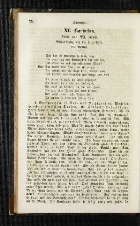 Kaninchen : Fabel ; Behandlung auf der Unterstufe