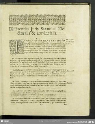 Differntiae Juris Saxonici Electoralis & Provincialis