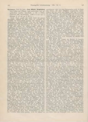 255-258 [Rezension] Bachmann, Johs., Ernst Wilhelm Hengstenberg. Sein Leben und Wirken, nach gedruckten und ungedruckten Quellen dargestellt. 2. Bd. 2. Hälfte