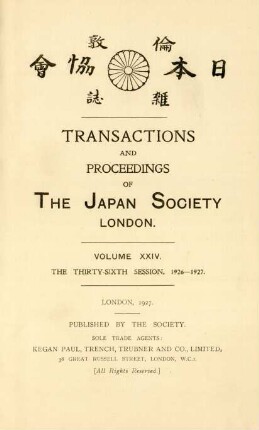 24.1926/27=Sess. 36: Transactions and proceedings of the Japan Society, London