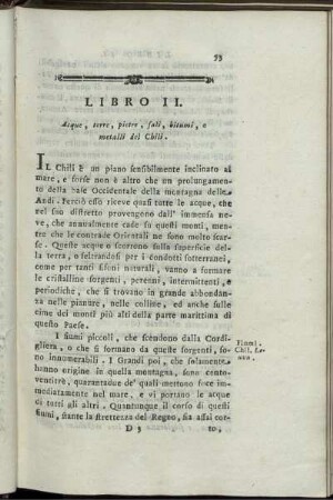 Libro II. Acque, terre, pietre, sali, bitumi, e metalli del Chili.