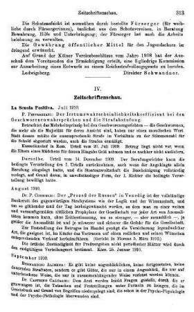 313-314, IV. Zeitschriftenschau