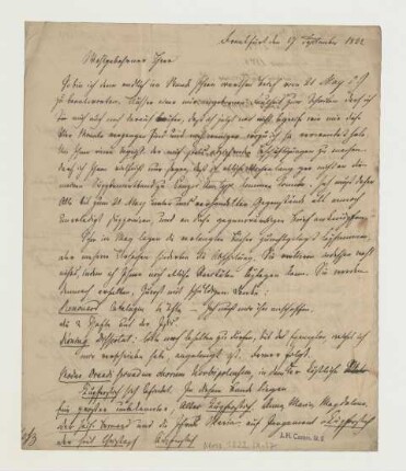 Brief von Georg Franz Burkhard Kloss an Joseph Heller