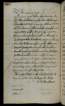 Abnahme der Rechnungsführung des Professors Schmauß von Ostern 1737 bis zur Inauguration.