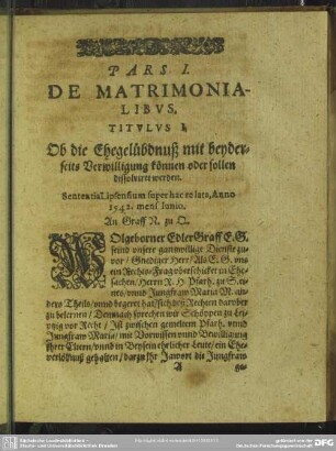 Pars I. De Matrimonialibus
