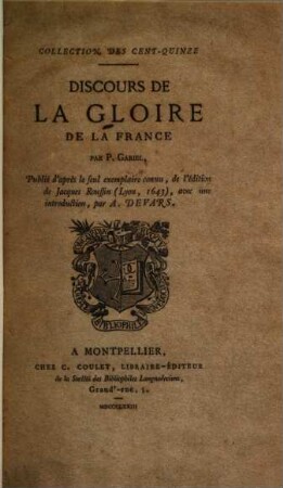 Discours de la gloire de la France