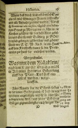 Verzeichnüs. Was mit dem Mägdlein/ nach dem sie aus der Graupenmühl [...] vorgelauffen.