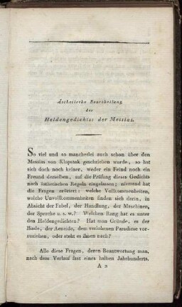 Ästhetische Beurtheilung des Heldengedichts: der Messias.