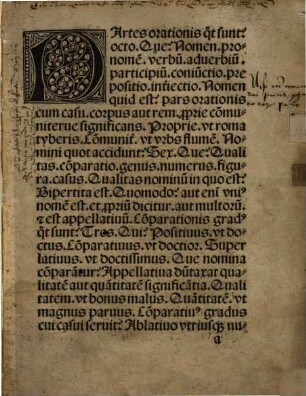 Partes orationis quot sunt? : octo ; Que? Nomen pronome[n] verbu[m] aduerbiu[m]