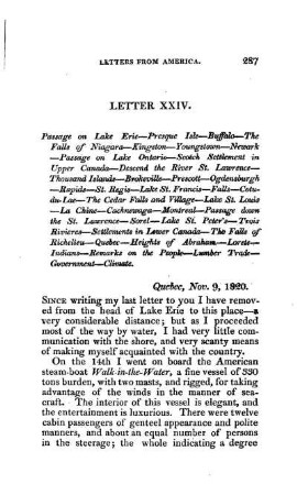Passage on Lake Erie - The Falls of Niagara - Passage on Lake Ontario - Descend the River St. Lawrence - Falls - Montreal - Quebec - Indians - Remarks on the People - Timber Trade - Covernment - Climate,